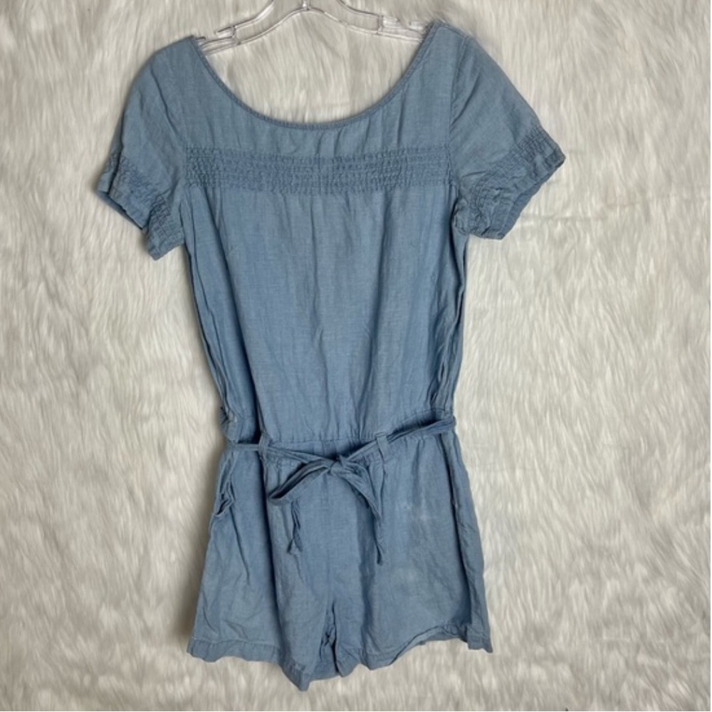 LINEN LOFT CHAMBRAY women's romper jumper size 0 Pockets Zip Back Shorts Blue